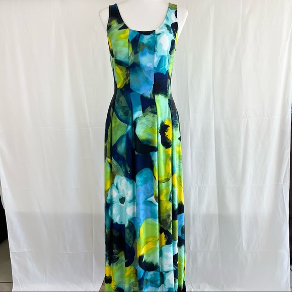 NWT! Glamour Green/Blue/Yellow Maxi Dress Sz 6P - Picture 2 of 10